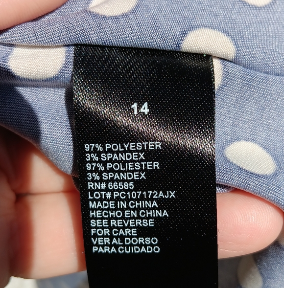 Perceptions NY Navy Polka Dot Sleeveless Midi Dress Sz 14 - Picture 5 of 6